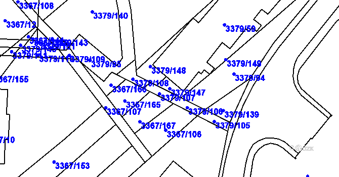 Parcela st. 3379/147 v KÚ Vyškov, Katastrální mapa