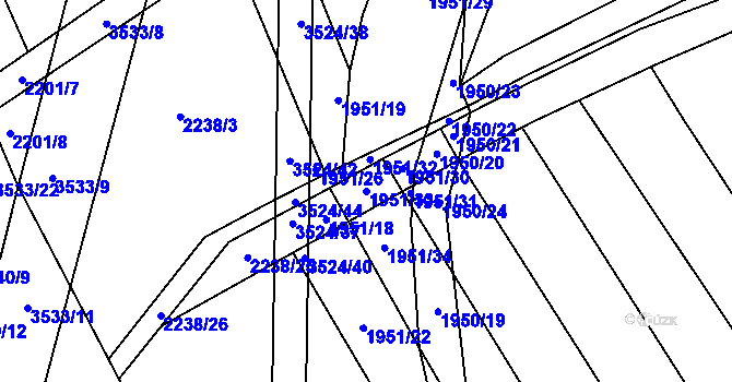 Parcela st. 1951/33 v KÚ Vyškov, Katastrální mapa
