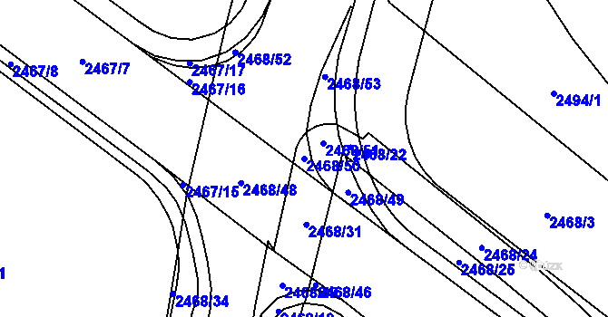 Parcela st. 2468/50 v KÚ Vyškov, Katastrální mapa