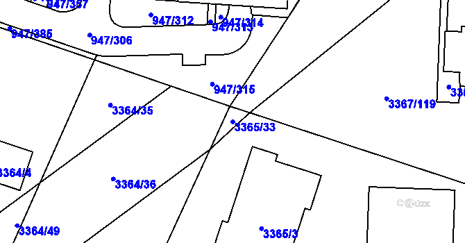 Parcela st. 3365/33 v KÚ Vyškov, Katastrální mapa