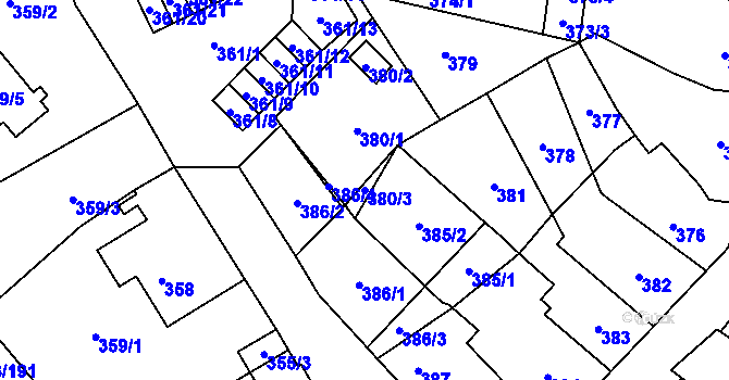 Parcela st. 380/3 v KÚ Vyškov, Katastrální mapa