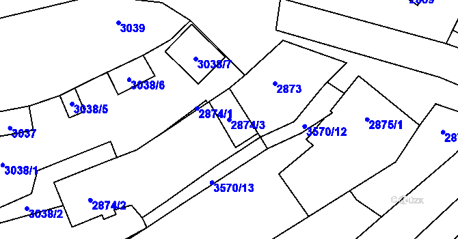 Parcela st. 2874/3 v KÚ Vyškov, Katastrální mapa