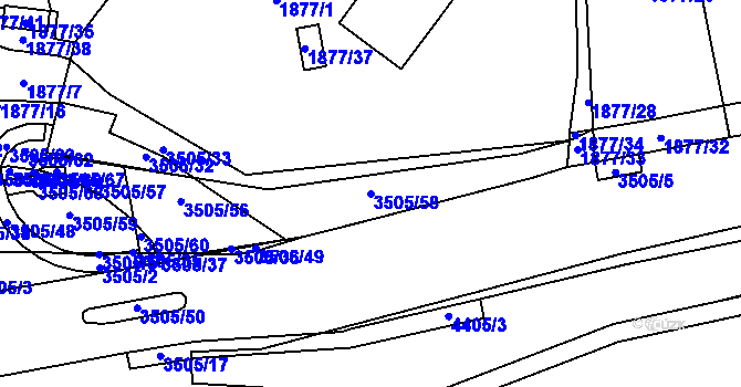 Parcela st. 3505/58 v KÚ Vyškov, Katastrální mapa