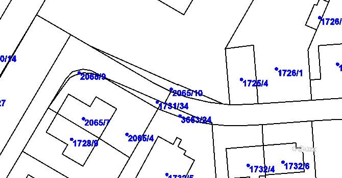 Parcela st. 2065/10 v KÚ Vyškov, Katastrální mapa