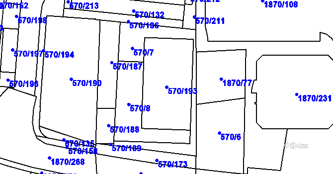 Parcela st. 570/193 v KÚ Vyškov, Katastrální mapa