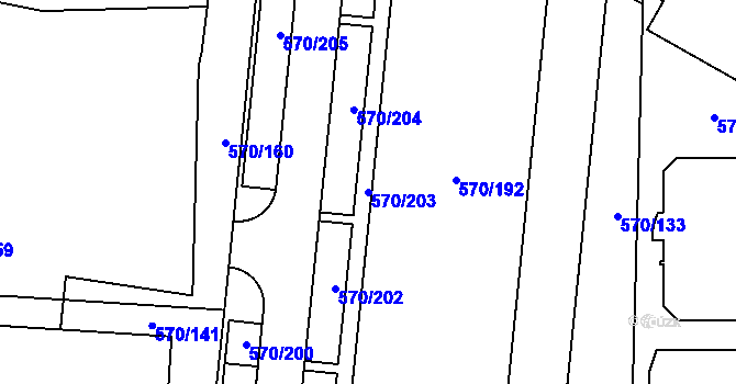 Parcela st. 570/203 v KÚ Vyškov, Katastrální mapa