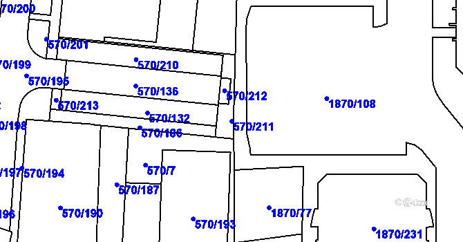 Parcela st. 570/211 v KÚ Vyškov, Katastrální mapa