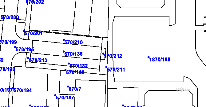 Parcela st. 570/212 v KÚ Vyškov, Katastrální mapa