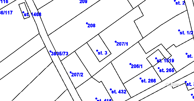 Parcela st. 3 v KÚ Dědice u Vyškova, Katastrální mapa