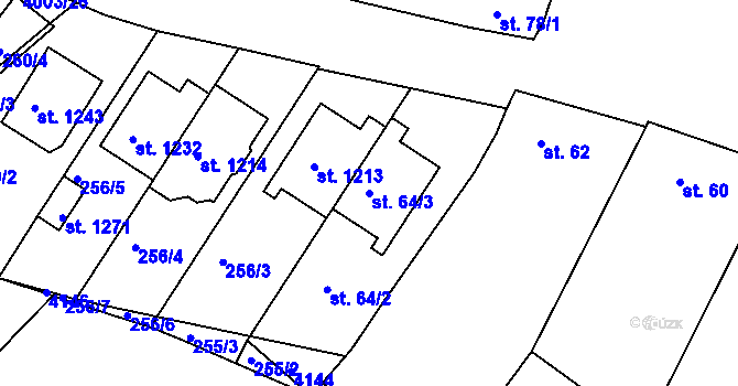 Parcela st. 64/3 v KÚ Dědice u Vyškova, Katastrální mapa