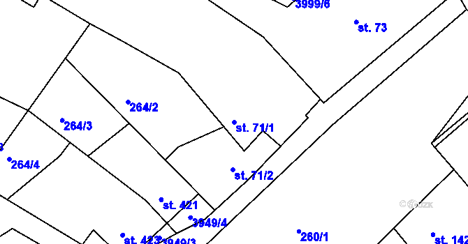 Parcela st. 71/1 v KÚ Dědice u Vyškova, Katastrální mapa