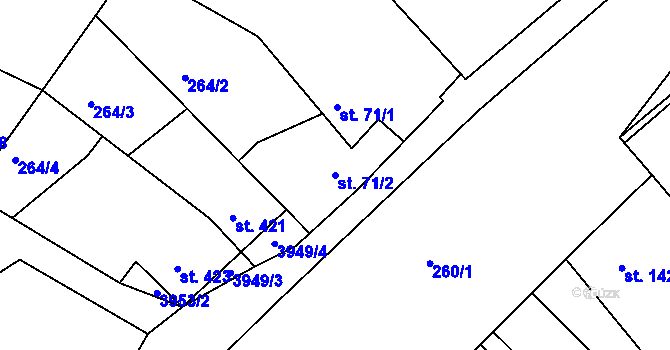 Parcela st. 71/2 v KÚ Dědice u Vyškova, Katastrální mapa