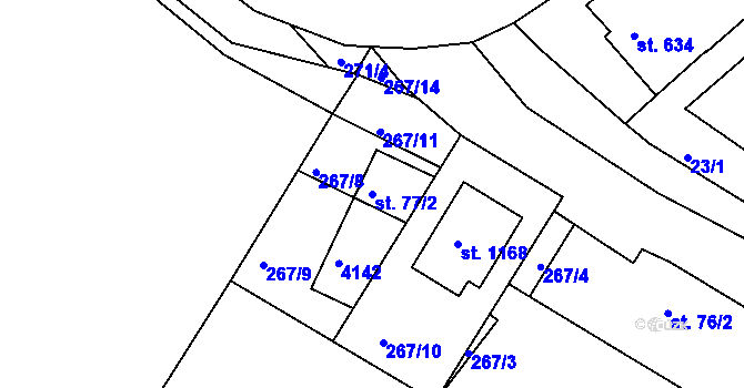 Parcela st. 77/2 v KÚ Dědice u Vyškova, Katastrální mapa