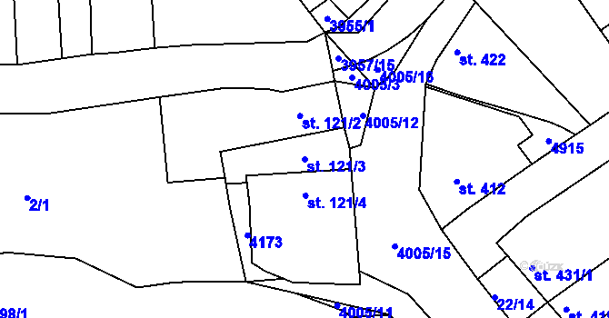 Parcela st. 121/3 v KÚ Dědice u Vyškova, Katastrální mapa