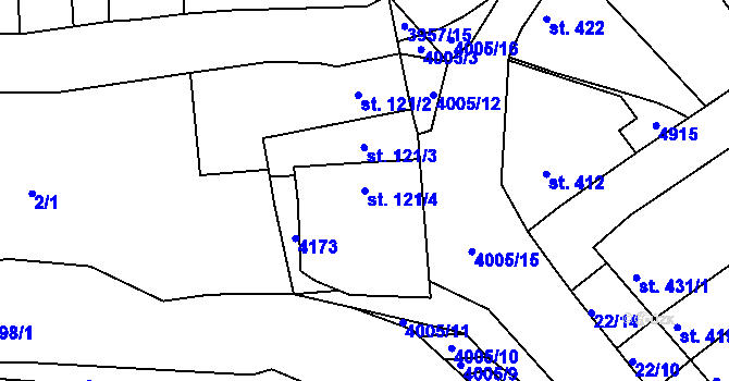 Parcela st. 121/4 v KÚ Dědice u Vyškova, Katastrální mapa