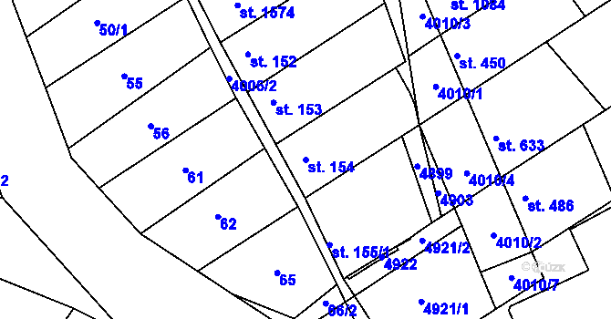 Parcela st. 154 v KÚ Dědice u Vyškova, Katastrální mapa