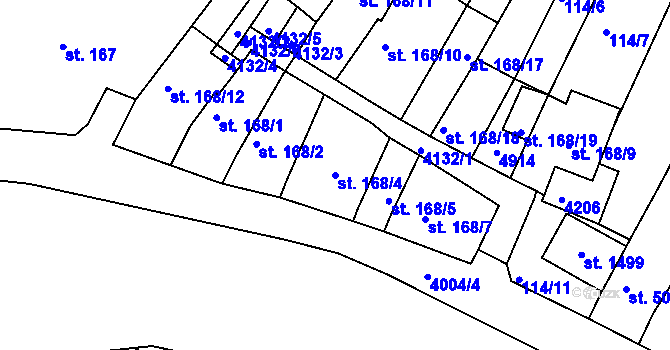 Parcela st. 168/4 v KÚ Dědice u Vyškova, Katastrální mapa