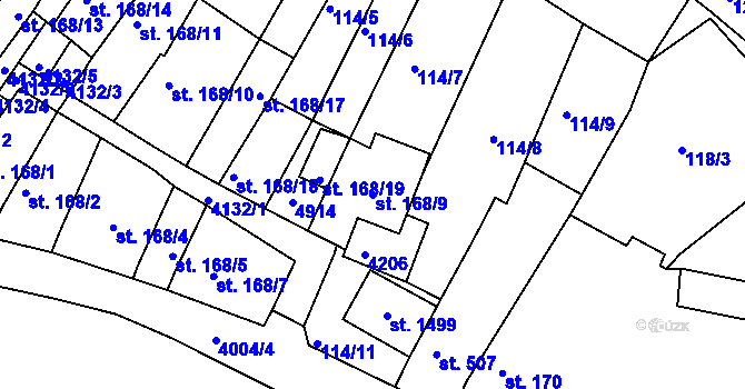 Parcela st. 168/9 v KÚ Dědice u Vyškova, Katastrální mapa