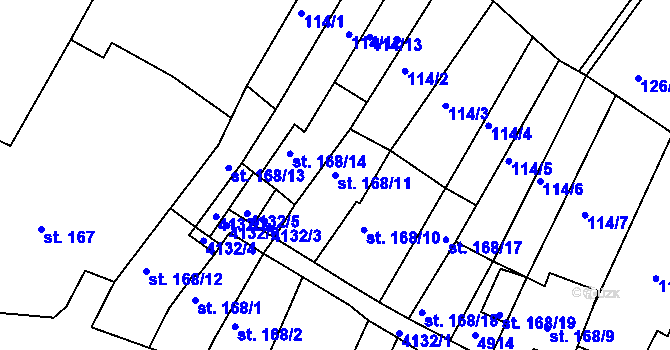 Parcela st. 168/11 v KÚ Dědice u Vyškova, Katastrální mapa
