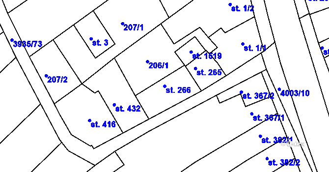 Parcela st. 266 v KÚ Dědice u Vyškova, Katastrální mapa