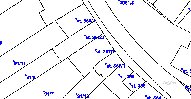 Parcela st. 357/2 v KÚ Dědice u Vyškova, Katastrální mapa