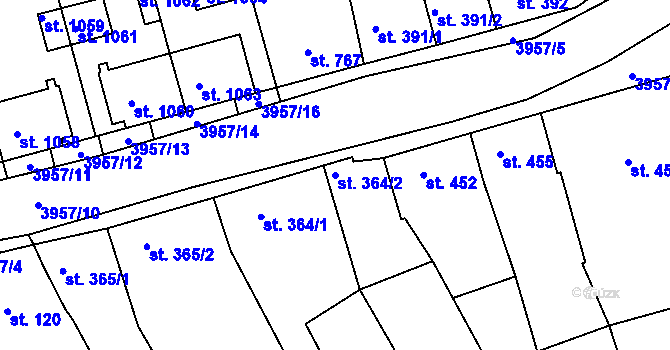Parcela st. 364/2 v KÚ Dědice u Vyškova, Katastrální mapa