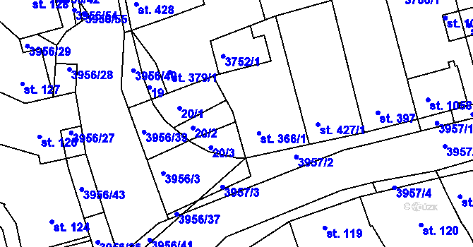 Parcela st. 366/2 v KÚ Dědice u Vyškova, Katastrální mapa