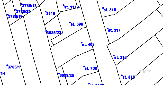 Parcela st. 407 v KÚ Dědice u Vyškova, Katastrální mapa