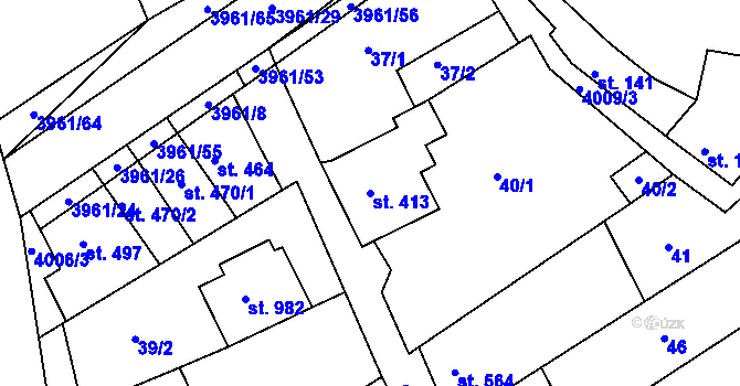 Parcela st. 413 v KÚ Dědice u Vyškova, Katastrální mapa
