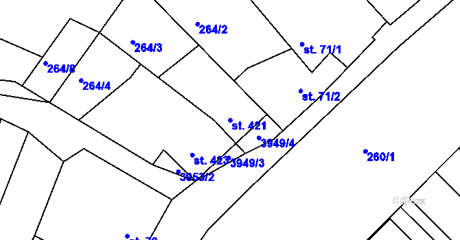 Parcela st. 421 v KÚ Dědice u Vyškova, Katastrální mapa