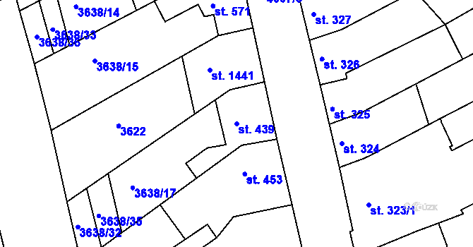Parcela st. 439 v KÚ Dědice u Vyškova, Katastrální mapa