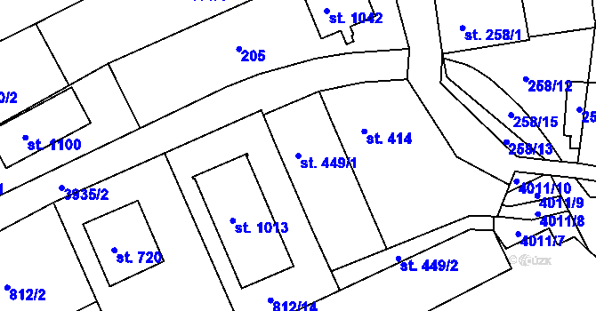 Parcela st. 449/1 v KÚ Dědice u Vyškova, Katastrální mapa