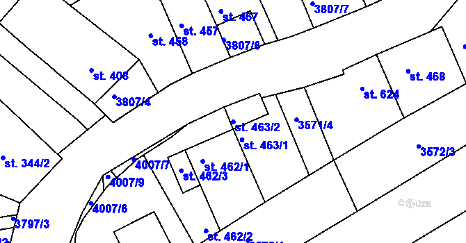 Parcela st. 463/2 v KÚ Dědice u Vyškova, Katastrální mapa
