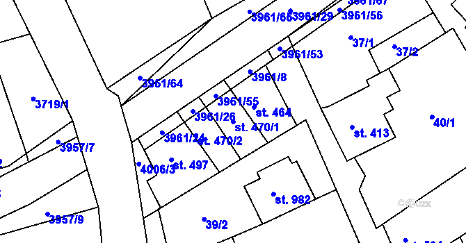 Parcela st. 470/1 v KÚ Dědice u Vyškova, Katastrální mapa