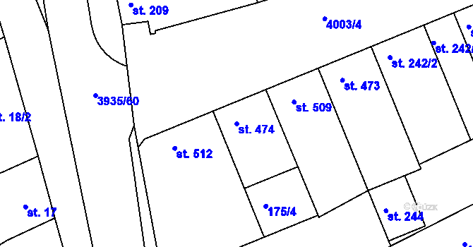 Parcela st. 474 v KÚ Dědice u Vyškova, Katastrální mapa