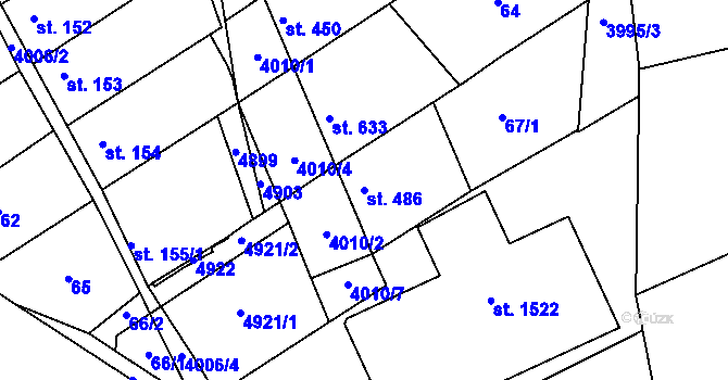 Parcela st. 486 v KÚ Dědice u Vyškova, Katastrální mapa