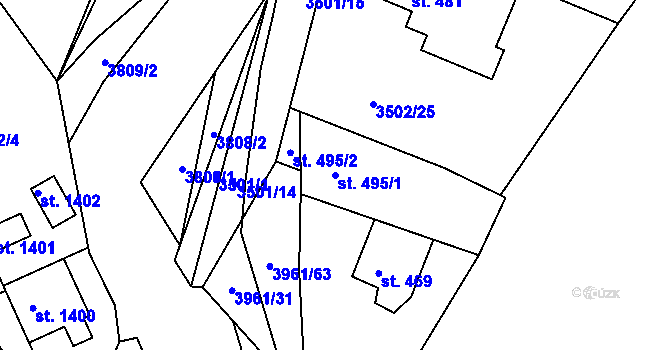 Parcela st. 495/1 v KÚ Dědice u Vyškova, Katastrální mapa