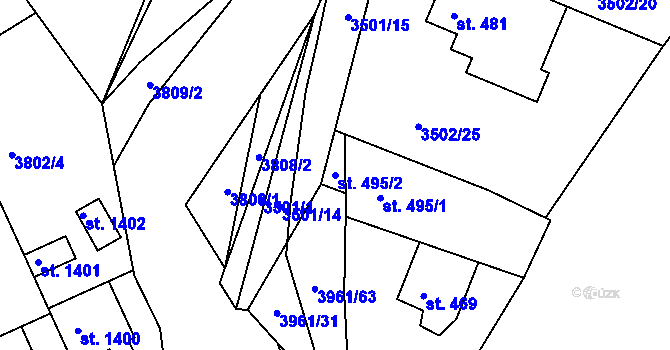 Parcela st. 495/2 v KÚ Dědice u Vyškova, Katastrální mapa