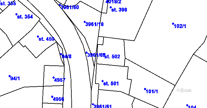 Parcela st. 502 v KÚ Dědice u Vyškova, Katastrální mapa
