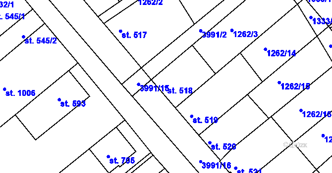 Parcela st. 518 v KÚ Dědice u Vyškova, Katastrální mapa