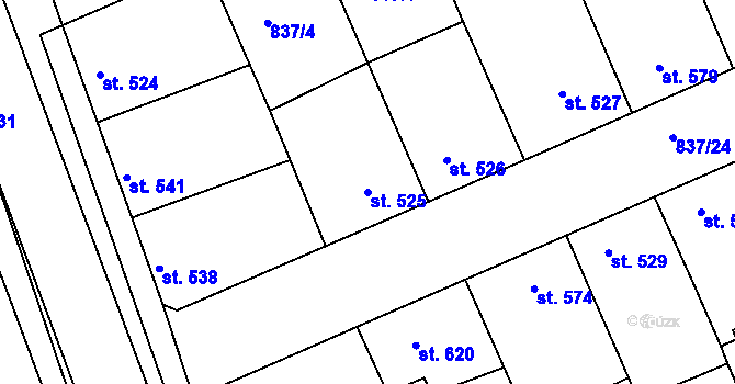 Parcela st. 525 v KÚ Dědice u Vyškova, Katastrální mapa