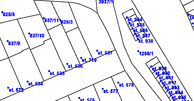 Parcela st. 537 v KÚ Dědice u Vyškova, Katastrální mapa