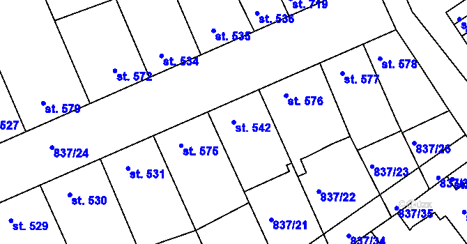 Parcela st. 542 v KÚ Dědice u Vyškova, Katastrální mapa