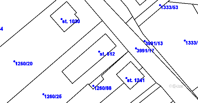Parcela st. 612 v KÚ Dědice u Vyškova, Katastrální mapa