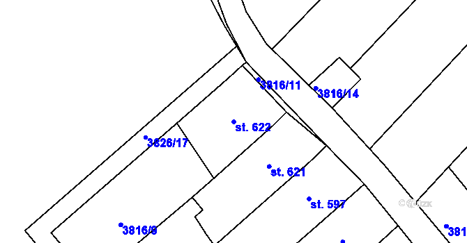 Parcela st. 622 v KÚ Dědice u Vyškova, Katastrální mapa