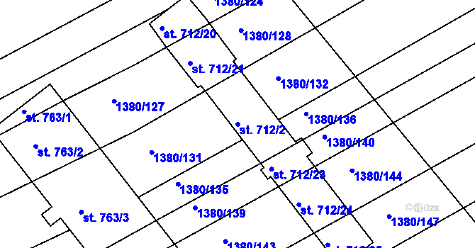 Parcela st. 712/2 v KÚ Dědice u Vyškova, Katastrální mapa