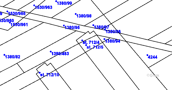 Parcela st. 712/5 v KÚ Dědice u Vyškova, Katastrální mapa