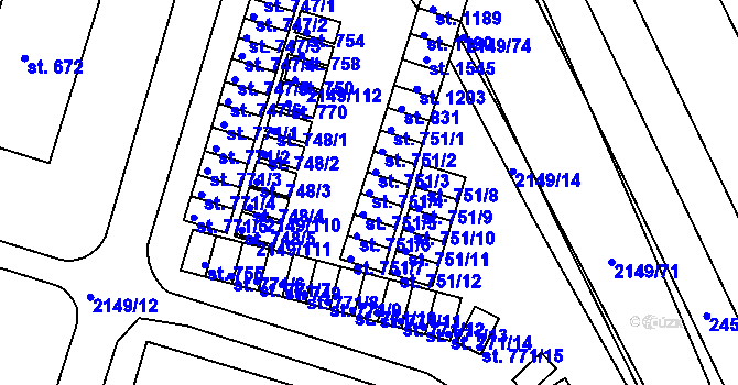 Parcela st. 751/4 v KÚ Dědice u Vyškova, Katastrální mapa