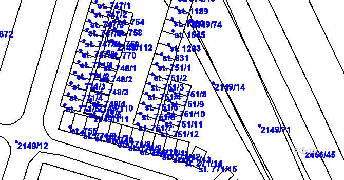 Parcela st. 751/8 v KÚ Dědice u Vyškova, Katastrální mapa