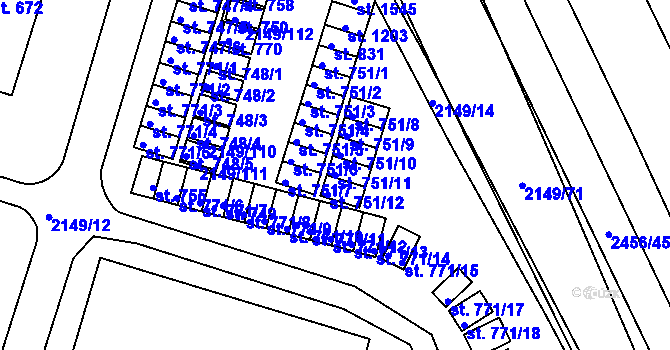 Parcela st. 751/11 v KÚ Dědice u Vyškova, Katastrální mapa